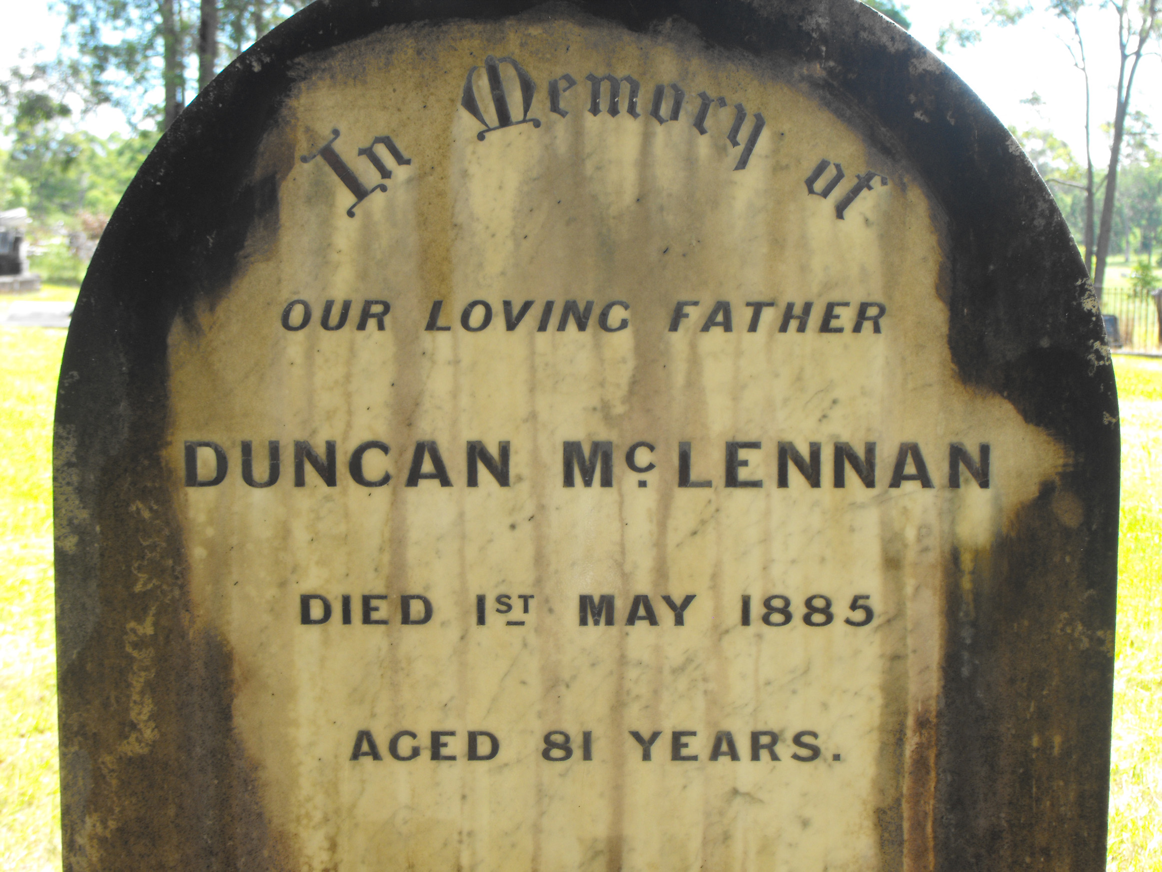 Photo of headstones/Duncan McLennan d1885 hdstn Wauchope Crossrds